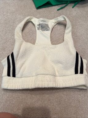 Cream Terry Racerback Sports Bra with Black Stripe Detail